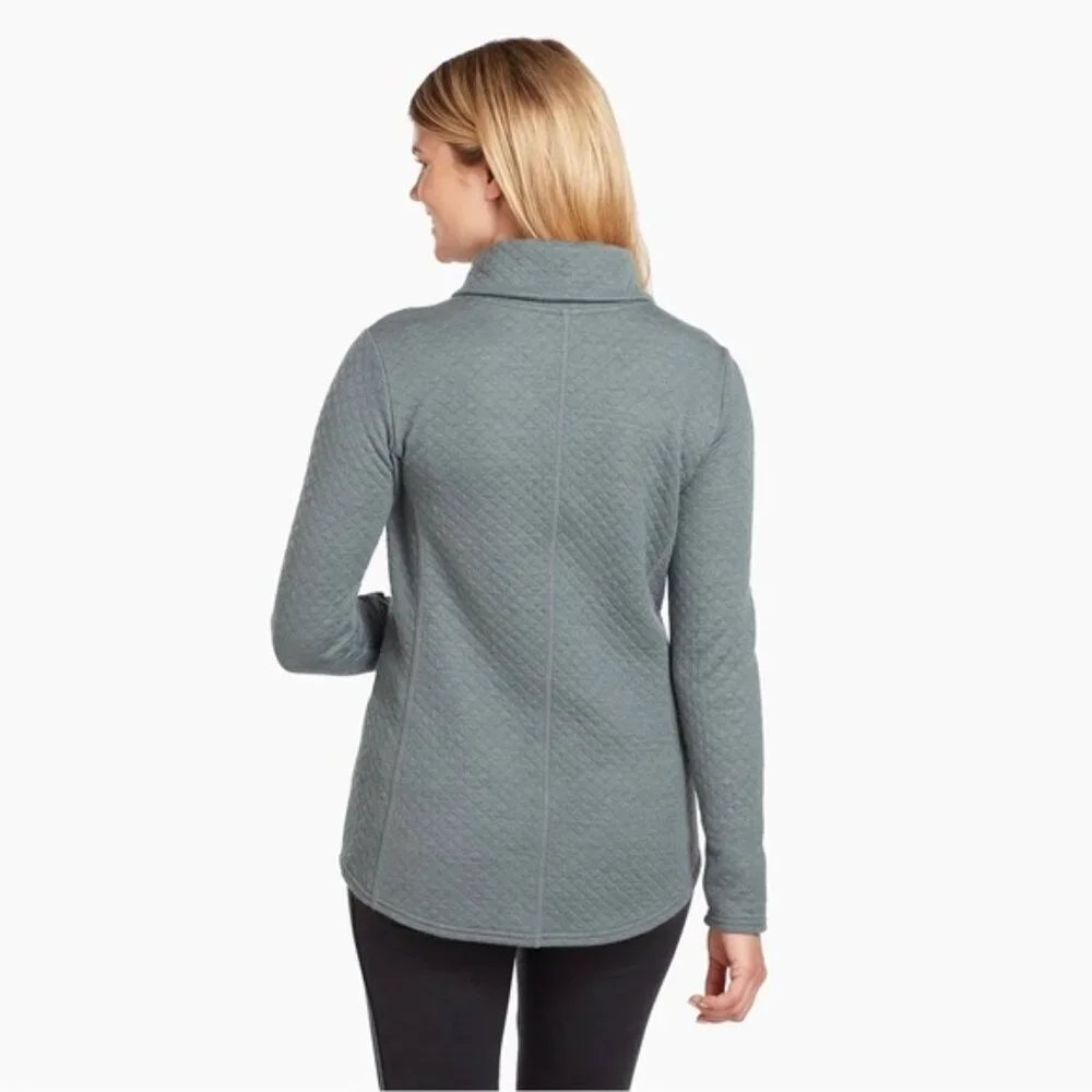 Kuhl Athena Pullover Women's‎ Size Small Pewter Green Cowl Neck Sweater Quilted